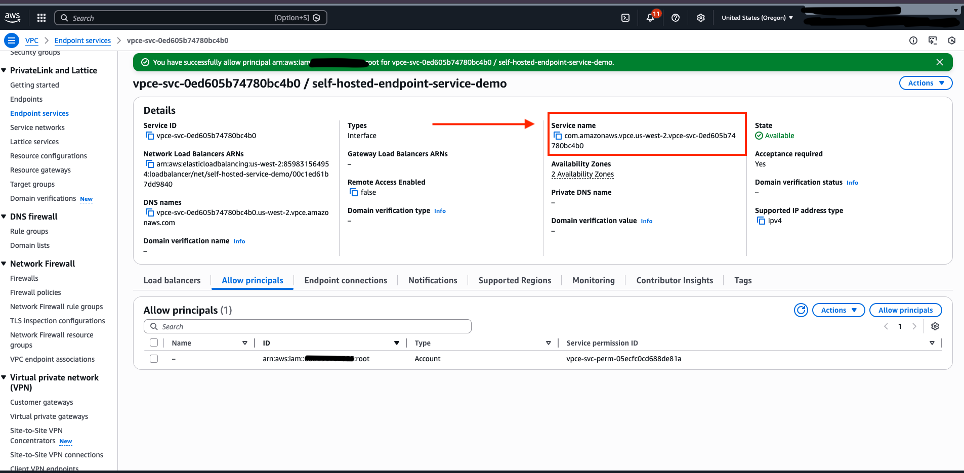 Copy the Endpoint Service name